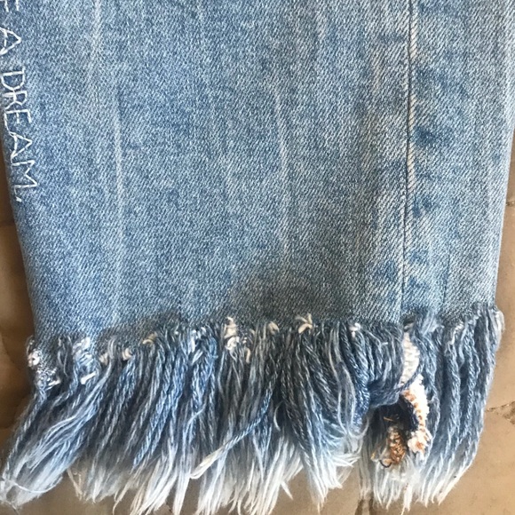 Zara Distressed Blue Jeans with Fringe - Picture 3 of 13
